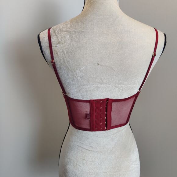 Victoria's Secret Sz 34C Very Sexy Unlined Demi Red Lace Bra Longline Corset - Picture 3 of 6